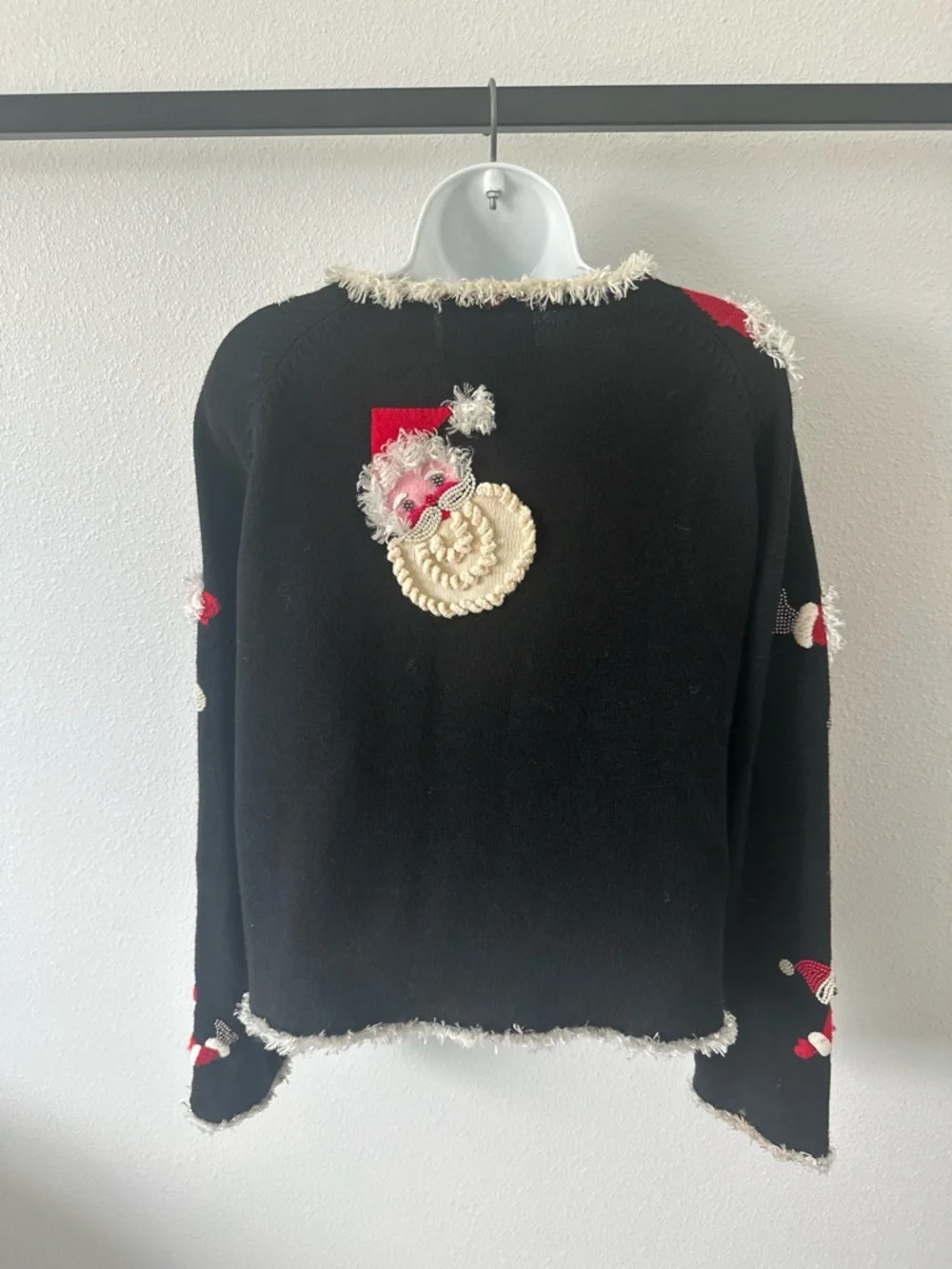 Michel Simon vintage rare Black Santa Knit Button-Front Women's Sweater Cardigan - Picture 7 of 10
